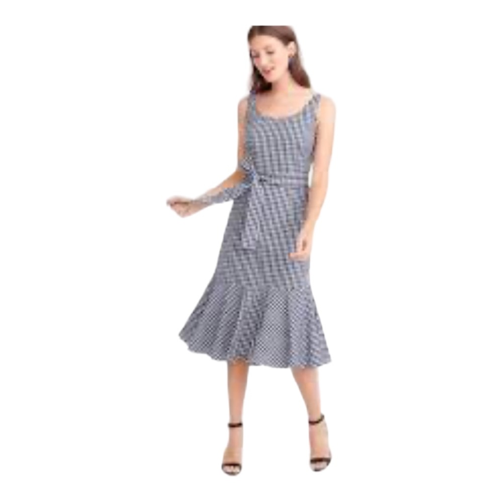 Sleeveless Blue Gingham Tie-Waist Midi Dress